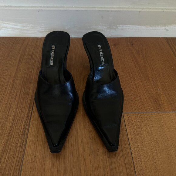 Vintage Ann Demeulemeester Black Leather Slanted Heel Mules SZ US 7.5 - Picture 4 of 5